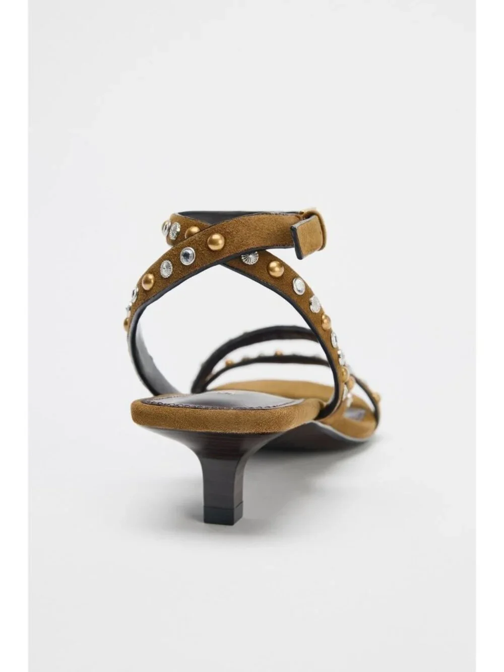 Zara Womens Suede Sandals EU 38 US 7.5 Olive Green Studded Heels 1346/610 NWOB - Picture 4 of 12